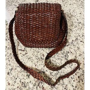 Vintage Talbots Brown Leather Woven Crossbody Shoulder‎ Bag Braided Strap Bag